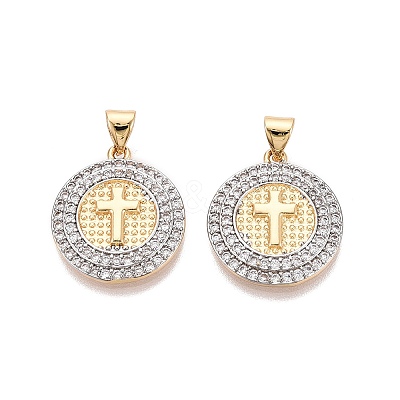 Religion Brass Micro Pave Clear Cubic Zirconia Pendants KK-N287-44GP-03-1