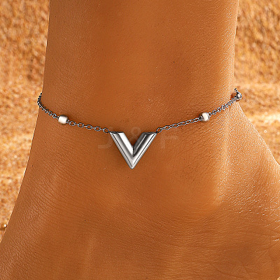 304 Stainless Steel Link Chain Anklet for Women WG34D3C-01-1