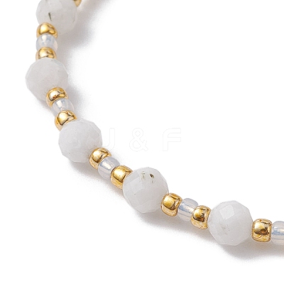 Adjustable Natural Rainbow Moonstone & Glass Braided Bead Bracelet BJEW-JB10137-04-1