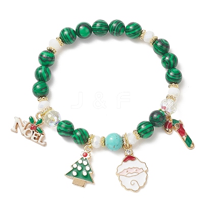 Synthetic Malachite Round Beaded Stretch Bracelet X1-BJEW-TA00251-1