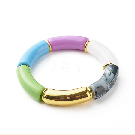 Chunky Curved Tube Beads Stretch Bracelet BJEW-JB06683-01-1