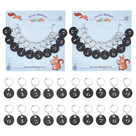 Acrylic Flat Round with Number Pendant Locking Stitch Markers HJEW-PH01838-1