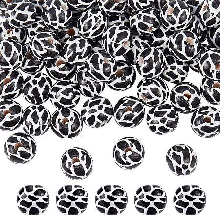 Olycraft 100Pcs Printed Natural Wooden Beads WOOD-OC0002-15-1