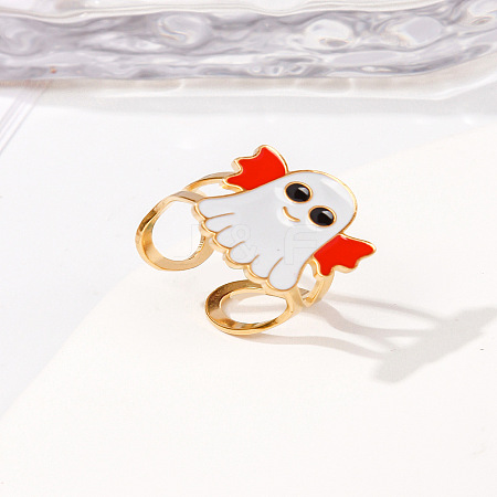 304 Stainless Steel with Enamel Cuff Rings for Women RJEW-Z116-01G-06-1