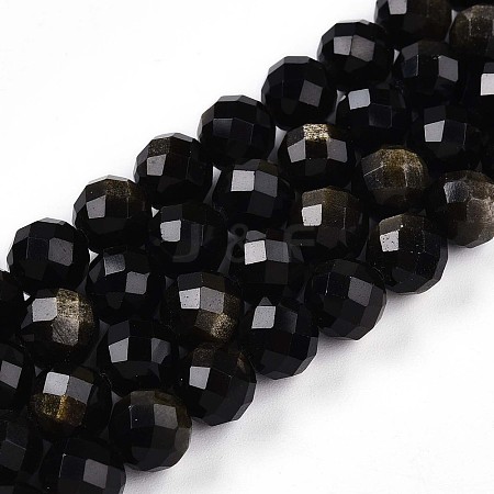 Natural Golden Sheen Obsidian Beads Strands G-S345-8mm-20-1