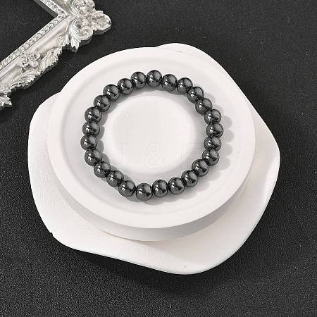Non-magnetic Hematite Beaded Ball Stretch Bracelets BJEW-M066-B-02-1