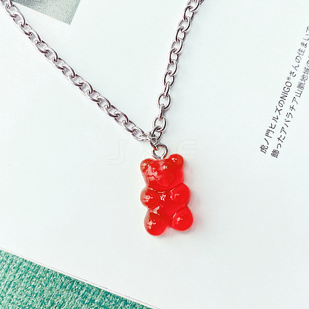 Alloy & Resin Bear Pendant Necklaces for Women WG0729C-03-1