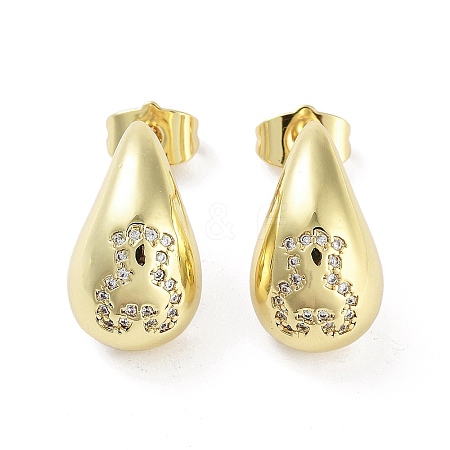 Teardrop Rack Plating Brass Cubic Zirconia Stud Earrings for Women EJEW-B047-02G-14-1