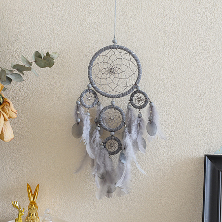Woven Web/Net with Feather Pendant Decorations DARK-PW0001-097C-1