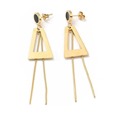 Enamel Triangle with Long Tassel Dangle Stud Earrings with 316 Stainless Steel Pins EJEW-F285-03G-1