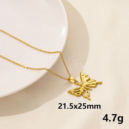 Vintage Stainless Steel Butterfly Pendant Lock Collarbone Chain Necklace for Women KO0043-10-1