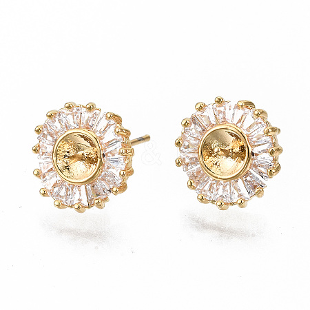 Brass Micro Pave Clear Cubic Zirconia Earring Findings KK-S356-130G-NF-1