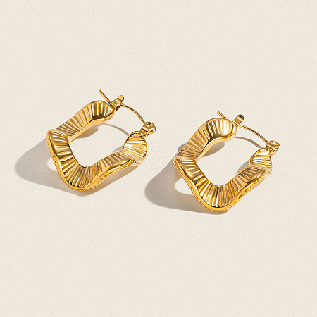 Vintage Style Textured Wavy 304 Stainless Steel Hoop Earrings CM5039-1