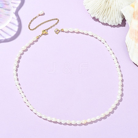 Adjustable Natural Cultured Freshwater Pearl Rice Beaded Necklaces for Women NJEW-JN06341-1