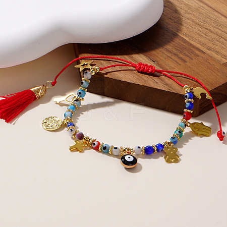 Fashionable Brass Wire Evil Eye Tassel Bracelets XW9910-1