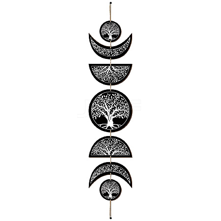 Moon Phase Wood Hanging Wall Decorations HJEW-WH0054-004-1