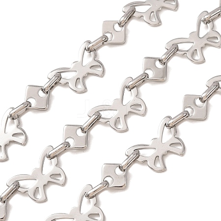 304 Stainless Steel Butterfly & Rhombus Link Chains SA-CBAE0F2-10P-1