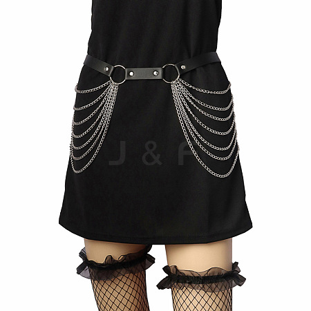 Black Imitation Leather Alloy Multi-Layered Chain Tassel Waist Belly Chains for Women FS-WG64C31-01-1