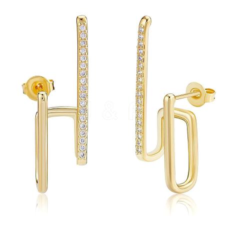 Gold Hoop Earrings Studs 18K Gold Plated Open C Shape Hoop Earrings Studs Simple Hypoallergenic Dainty CZ Studs Jewelry Gift for Women JE1074A-1