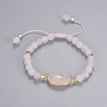 Natural Rose Quartz Braided Bead Bracelets BJEW-JB04210-01-1