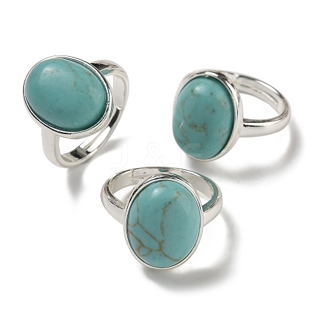 Synthetic Green Turquoise Oval Adjustable Rings RJEW-K371-07S-18-1