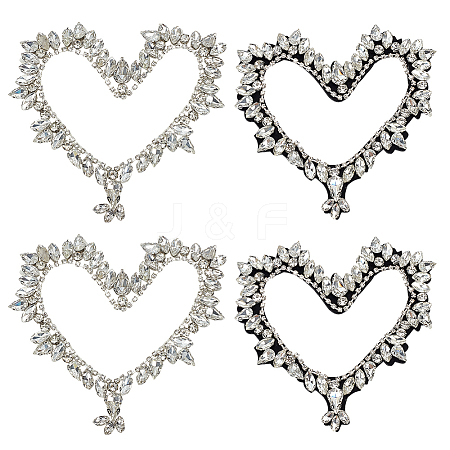 4Pcs 2 Styles Glass Rhinestone Iron on/Sew on Patches PATC-FG0002-71-1