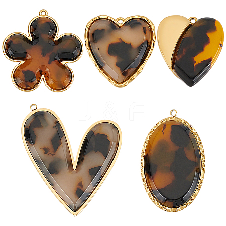 5Pcs 5 Styles 304 Stainless Steel Pendants STAS-PH0006-78-1