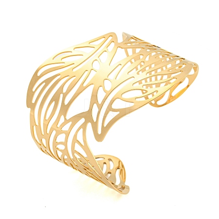 Ion Plating(IP) 304 Stainless Steel Hollow Open Cuff Bangles BJEW-S151-01G-07-1