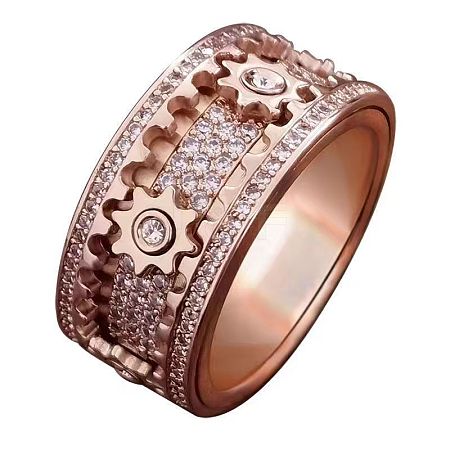 Gear Brass Micro Pave Clear Cubic Zirconia Rotatable Finger Rings FS-WGBD3BF-06-1