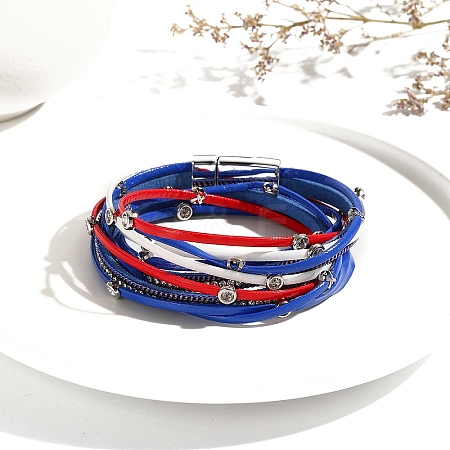 USA Flag Style Independence Day Red Blue White Imitation Leather Cord Bracelet PW-WG9B8F1-01-1