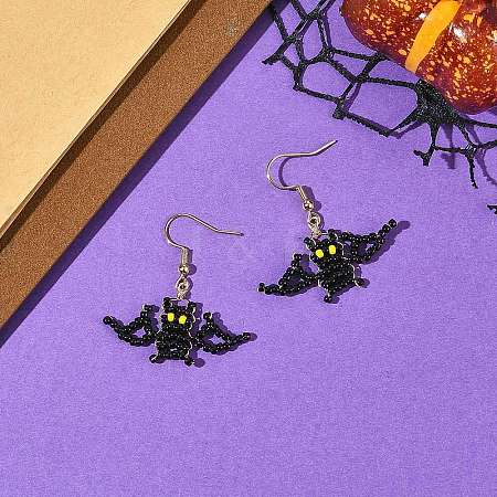 Halloween Glass Seed Bead Dangle Earrings EJEW-MZ00769-03-1