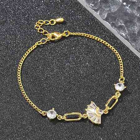 Brass Micro Pave Clear Cubic Zirconia Link Bracelets BJEW-U020-09G-1