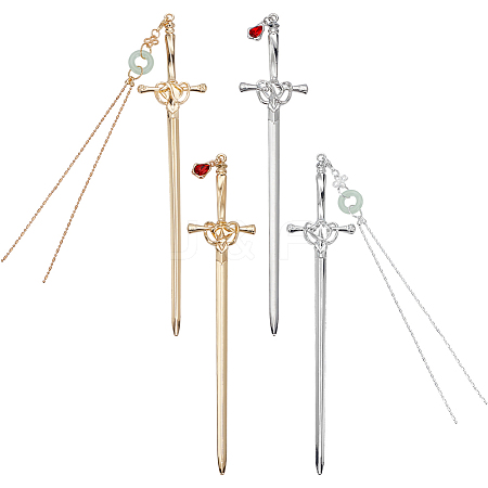 4Pcs 4 Styles Alloy Hair Stick Findings AJEW-FG0007-35-1
