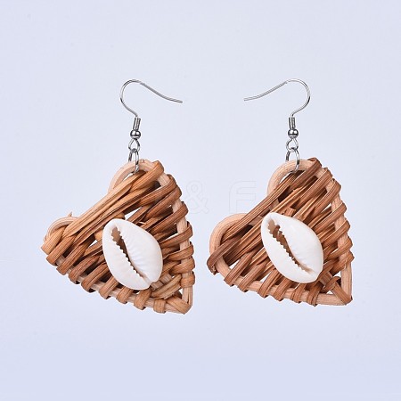 Handmade Reed Cane/Rattan Woven Dangle Earrings EJEW-JE03046-03-1