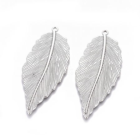 Tibetan Style Alloy Leaf Large Pendants TIBEP-S607-AS-LF-1