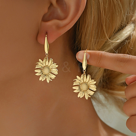 Stainless Steel Flower Dangle Earrings PY2290-1