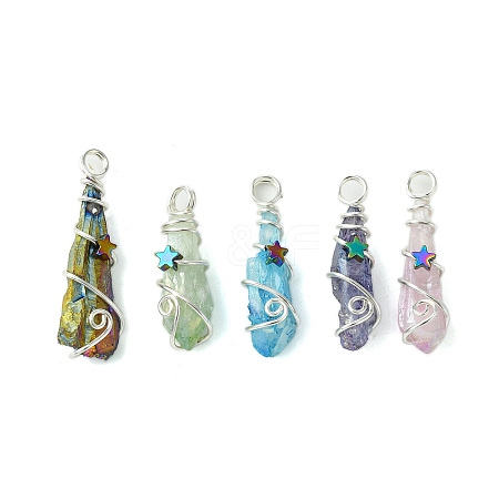 Electroplated Natural Quartz Crystal Pendants PALLOY-JF02801-03-1