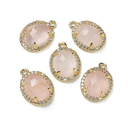 Natural Rose Quartz Faceted Oval Pendants G-I375-02G-10-1