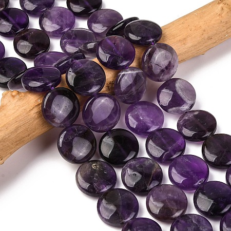 Natural Amethyst Flat Round Bead Strands G-L246-23-1