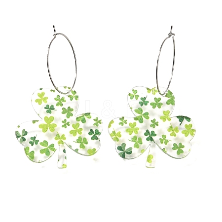 Acrylic Clover Hoop Earrings EJEW-M074-04P-1