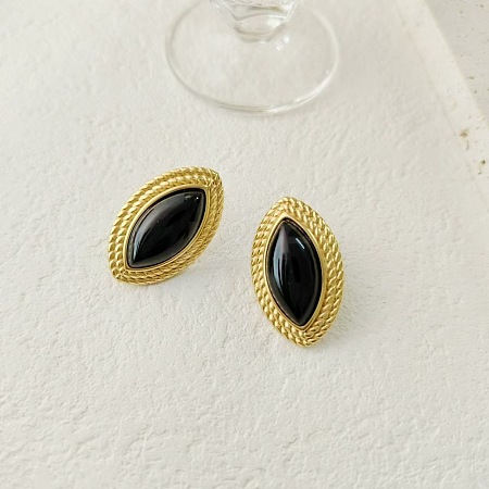 Horse Eye 304 Stainless Steel Natural Agate Stud Earrings FS-WGAD791-01-1