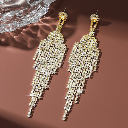 Brass Rhinestone Tassel Stud Earrings FS-WGD4A64-01-1