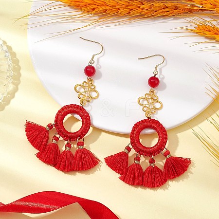 Polycotton Tassels Chandelier Earrings for Women EJEW-JE06211-1