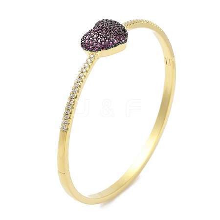 Rack Plating Brass Micro Pave Cubic Zirconia Heart Hinged Bangles for Women BJEW-R317-01A-G-1