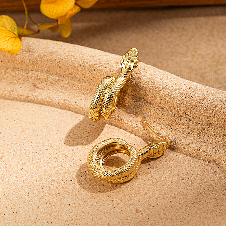 Vintage Brass Snake Shaped Wrap Stud Earrings for Women CV7911-1