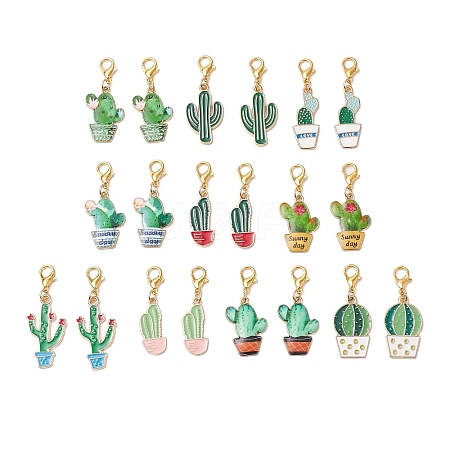 20Pcs 10 Styles Cactus Alloy Enamel Pendant Decorations HJEW-JM02724-1