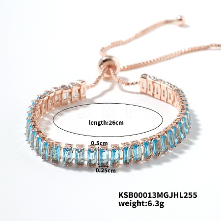 Simple and Elegant Minimalist Style Brass Aquamarine Rhinestone Box Chain Slider Women's Bracelets VW1538-6-1