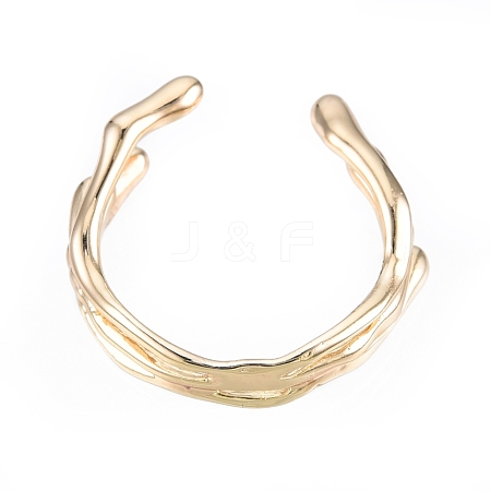 Brass Wave Open Cuff Ring for Women RJEW-T001-94G-1