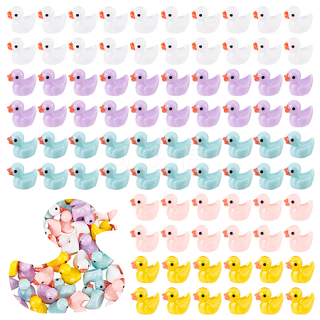   100Pcs 5 Colors Mini Resin Ducks DJEW-PH0001-19-1