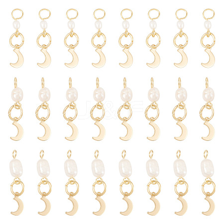 30Pcs 3 Styles Natural Cultured Freshwater Pearl & 201 Stainless Steel Moon Pendants PALLOY-TAC0317-1